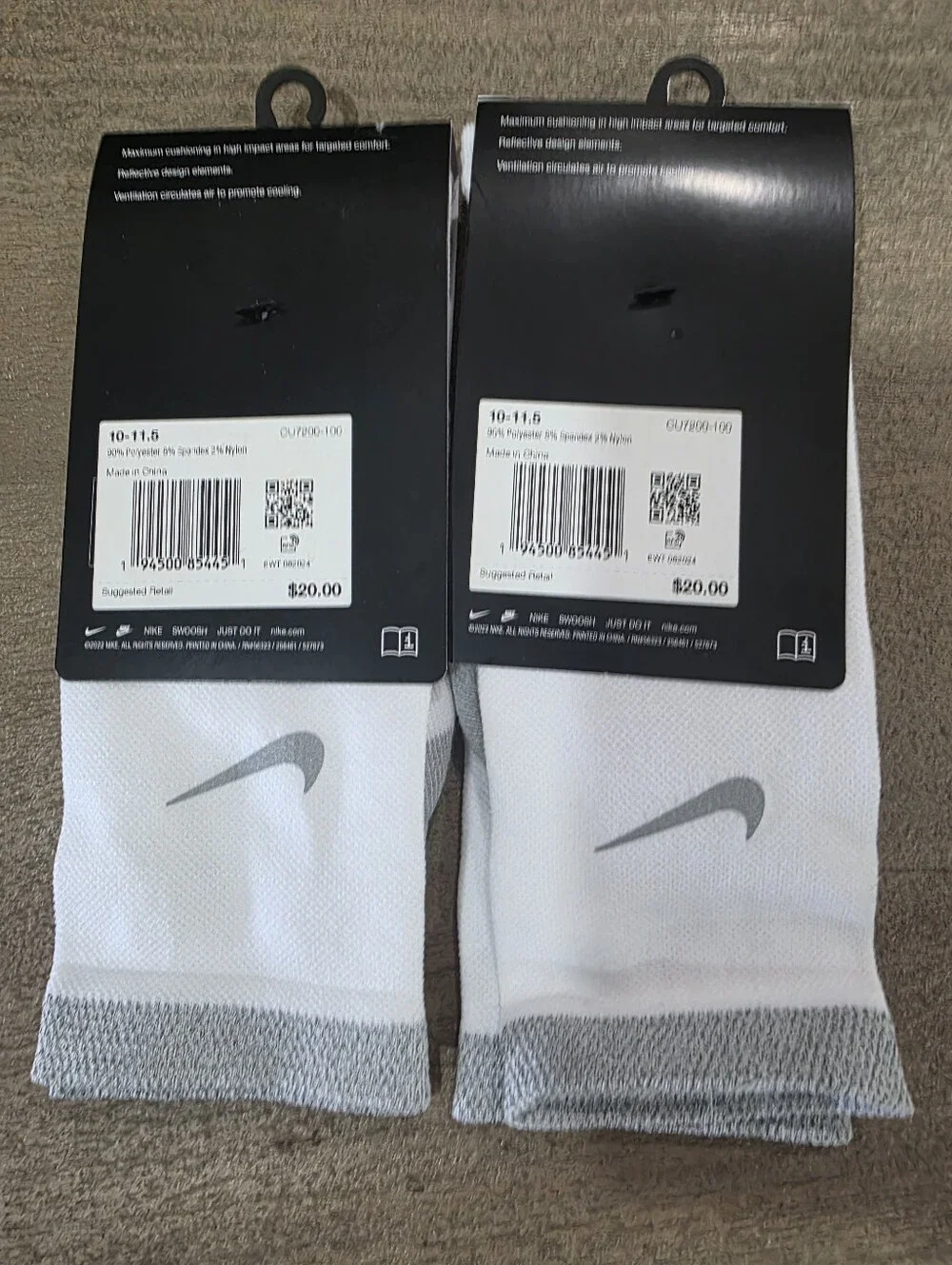 Nike Spark Cushioned Crew Running White/Reflective Silver Socks (2 Pair)